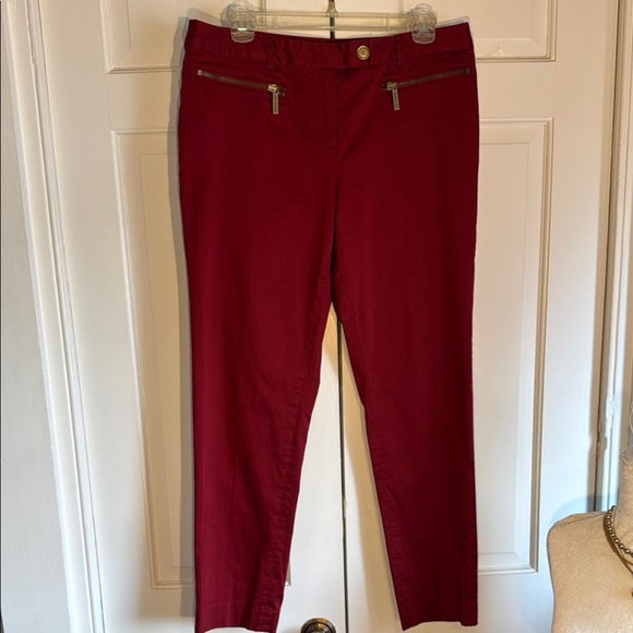 EUC Michael Kors Red Cropped Pants with Branded Zipper Details Size 8 NICE! - Picture 1 of 9
